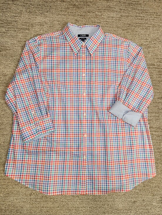 Chaps Tops - Chaps 3/4 Sleeve Poplin Button Down Womens 2X Plus Pastel Gingham Plaid No Iron